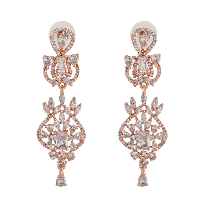 Estele Rose Gold Plated CZ Marvelous Drop Earrings for Women