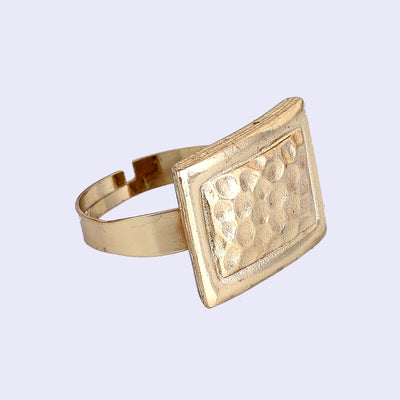 Estele Gold Tone Stylish Rectangular Designer Beaten Gold Finger Ring for Women(Adjustable)