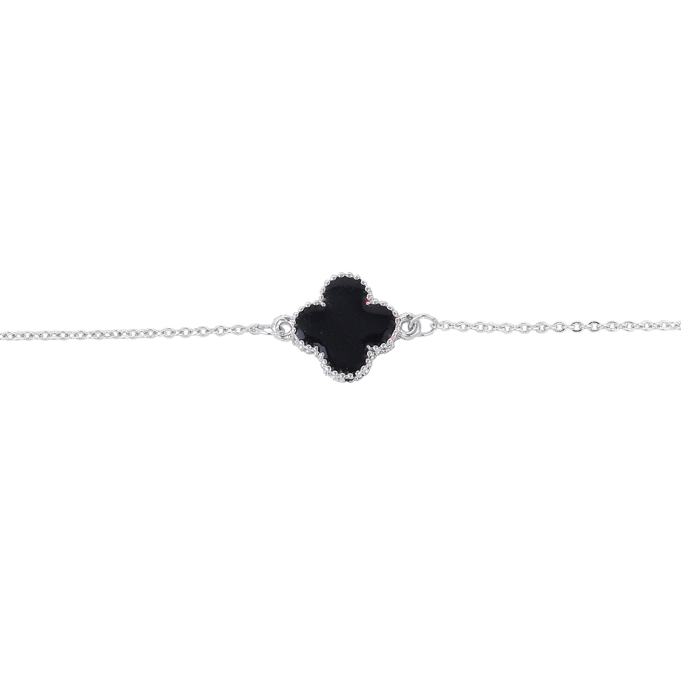 Estele Rhodium Plated Latest Trendy Single Black Clover Leaf Designer Adjustable Bracelet for Girls and Women