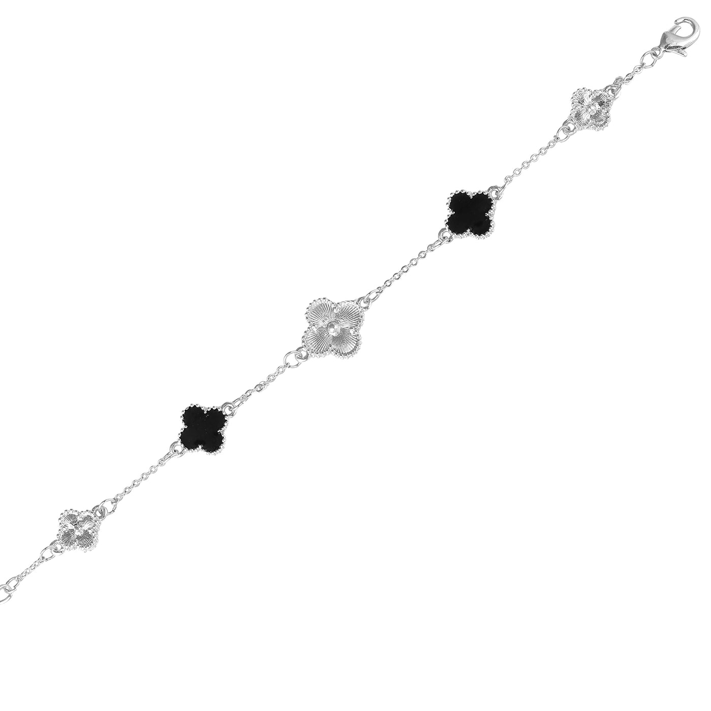 Estele Rhodium Plated Trendy & Stylish Black Clover Leaf Designer Adjustable Charm Bracelet for Girls and Women