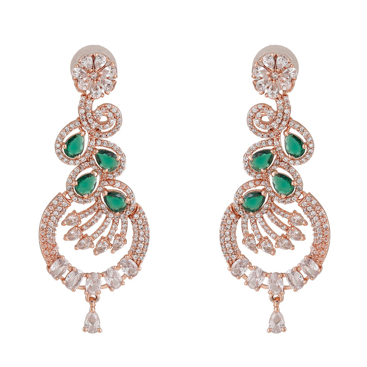 Estele Rose Gold Plated CZ Scintillating Earrings with Emerald Crystals for Women