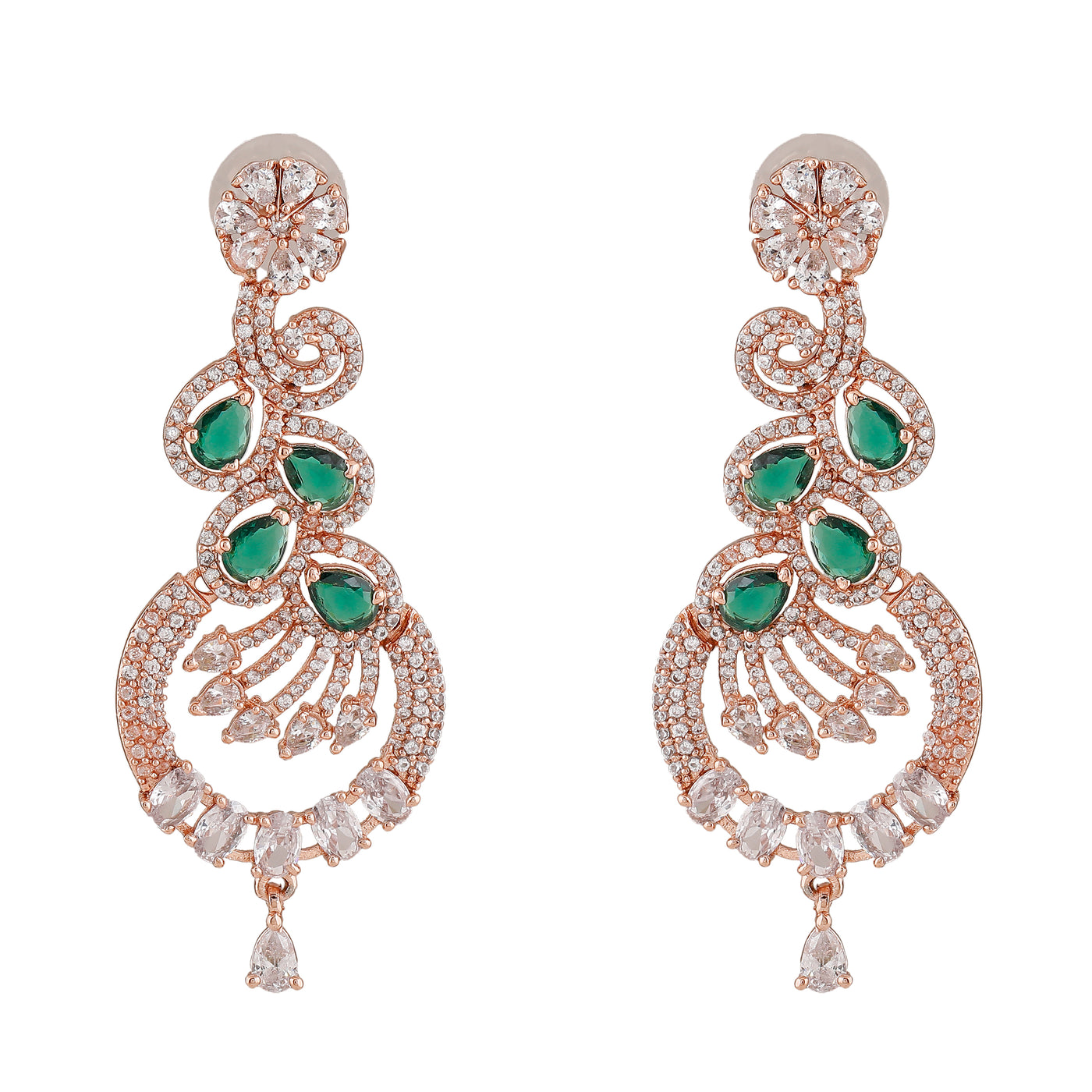 Estele Rose Gold Plated CZ Scintillating Earrings with Emerald Crystals for Women