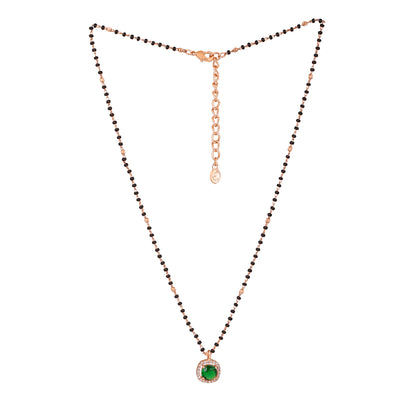 Estele Rose Gold Plated CZ Sparkling Square Designer Mangalsutra Necklace Set with Green Stones for Women