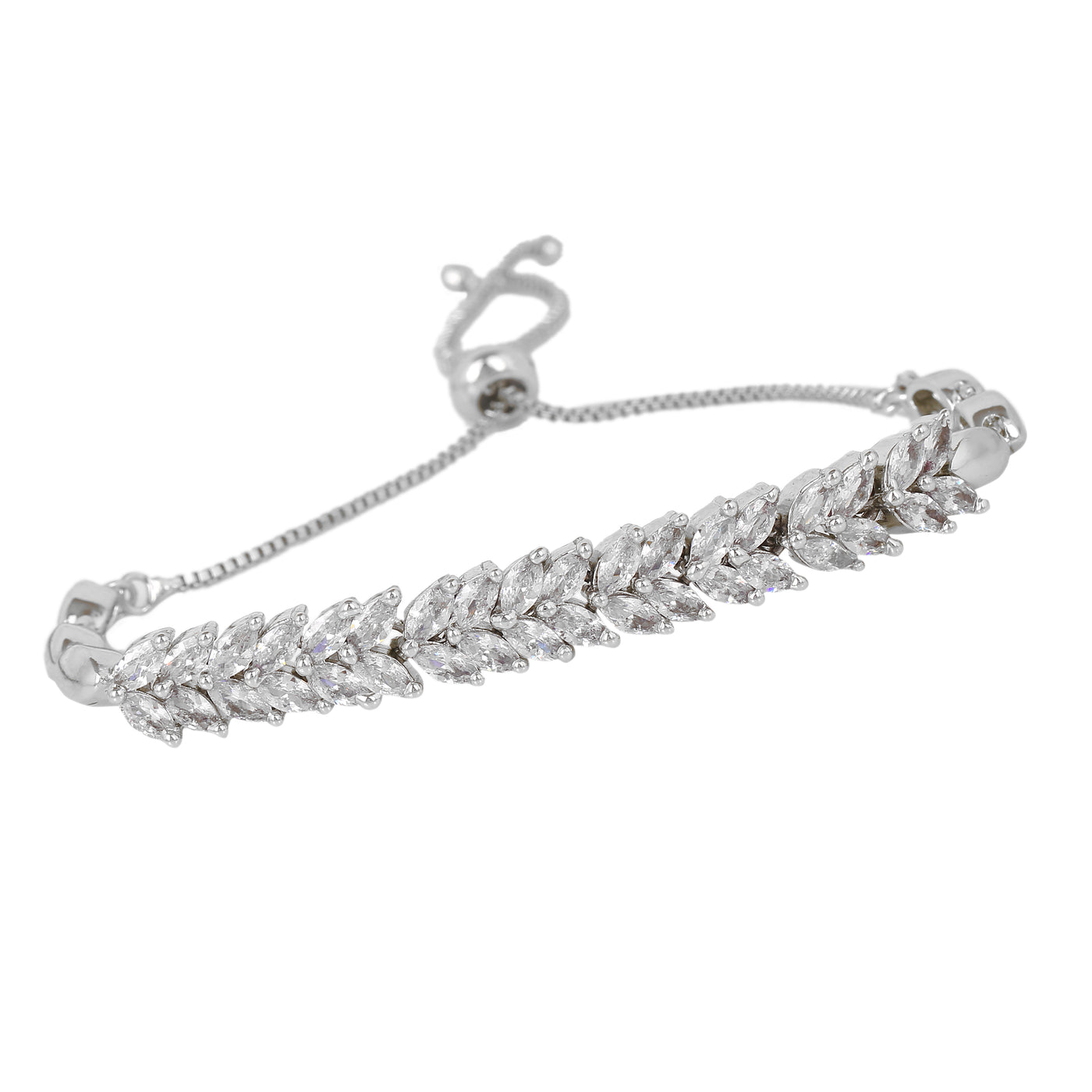 Estele Rhodium Plated CZ Leaf Designer Bracelet for Women