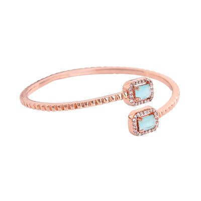 Estele Rosegold Plated Minimalistic Lightweight Kada Bracelet with Lavish Mint Green American Diamonds|Elegant Jewelry for Women