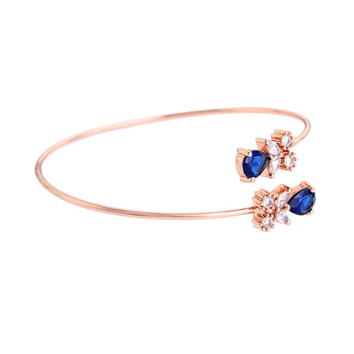 Estele Rosegold Plated Contemporary Lightweight Cuff Kada Bracelet with Blue American Diamonds|Elegant Jewelry for Modern Women