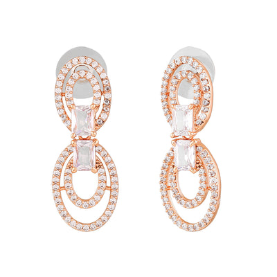 Estele Rose Gold Plated CZ Circular Designer Drop Earrings for Women