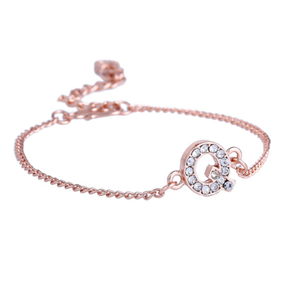 Estele Rose Gold Plated Captivating Medium 'Q' Letter Bracelet with Crystals for Women