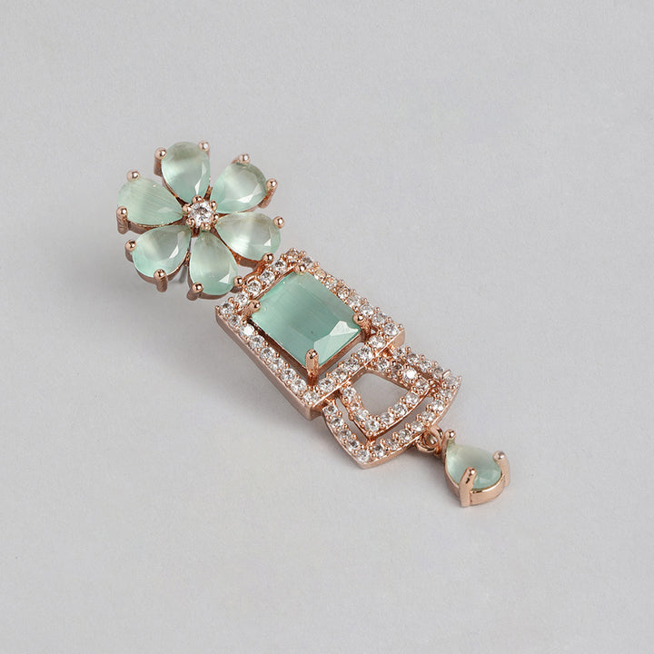 Estele Rose Gold Plated CZ Glimmering Dulhan Necklace Set with Mint Green and White Crystals for Women