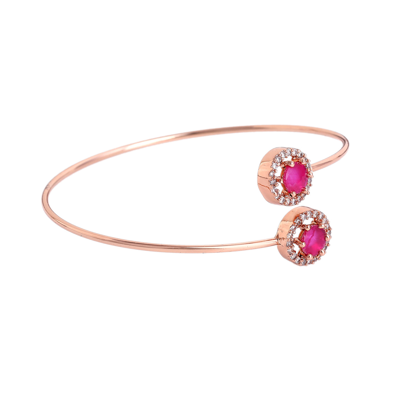 Estele Rosegold Plated Trendy Fashionable Lightweight Cuff Kada Bracelet with Sparkling Ruby Stones for Girls and Women