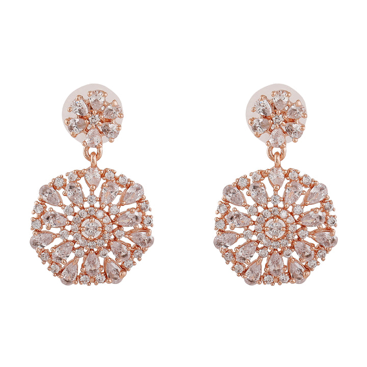 Estele Rose Gold Plated CZ Gorgeous Drop Earrings with White Crystals for Women