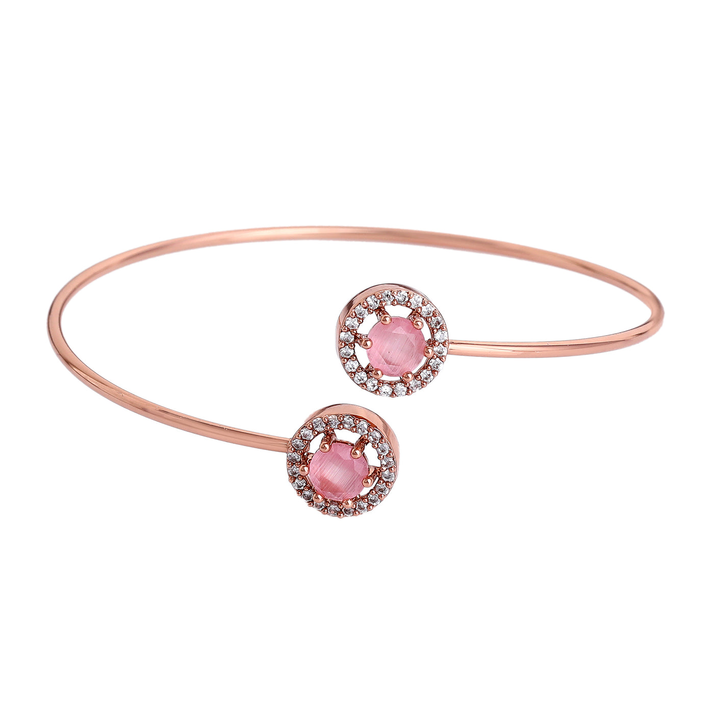 Estele Rosegold Plated Charming Lightweight Cuff Kada Bracelet with Glossy Mint Pink Stones for Girls & Women