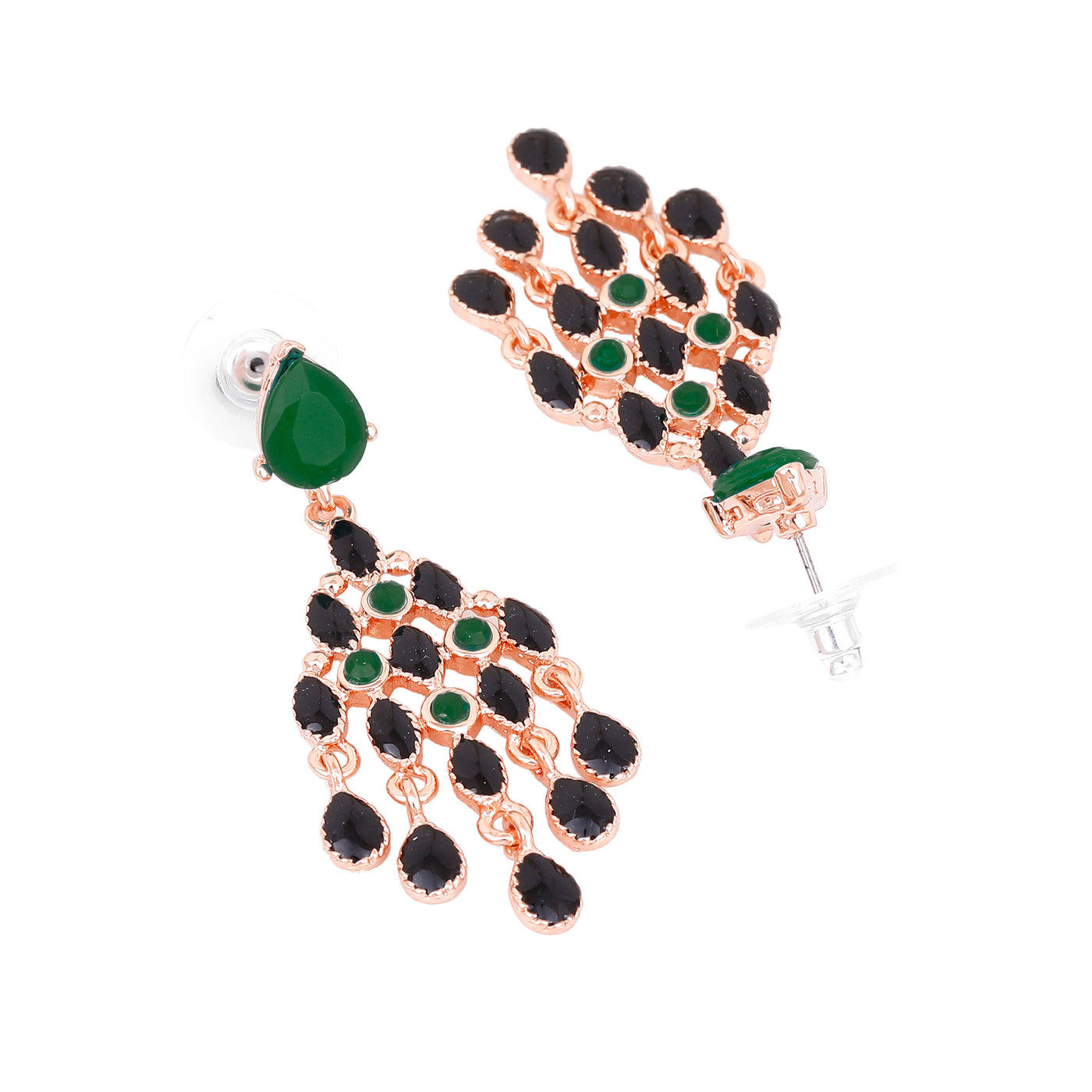 Gift Estele Black and Green trendy Chandelier Earrings for women