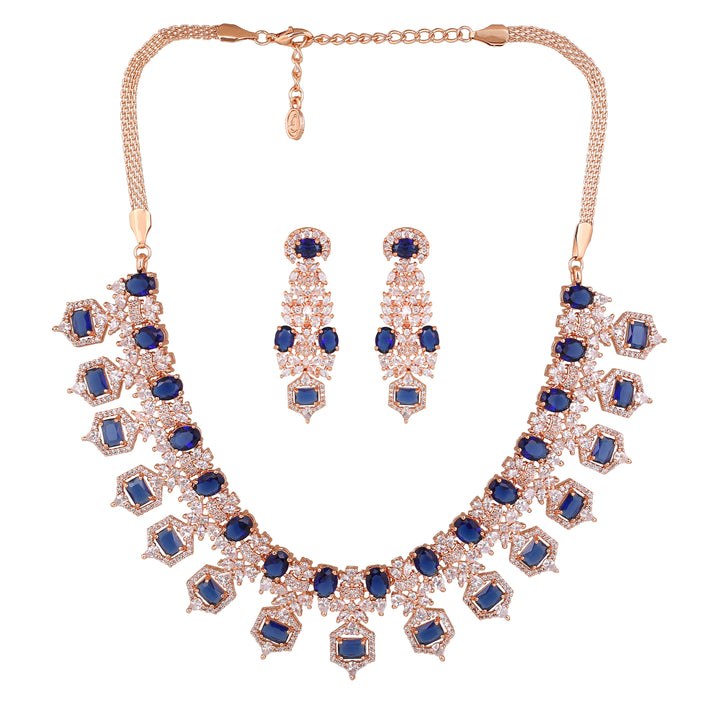 Buy Estele Rose Gold Plated CZ Astonishing Necklace Set with Blue Stones  for Women Online