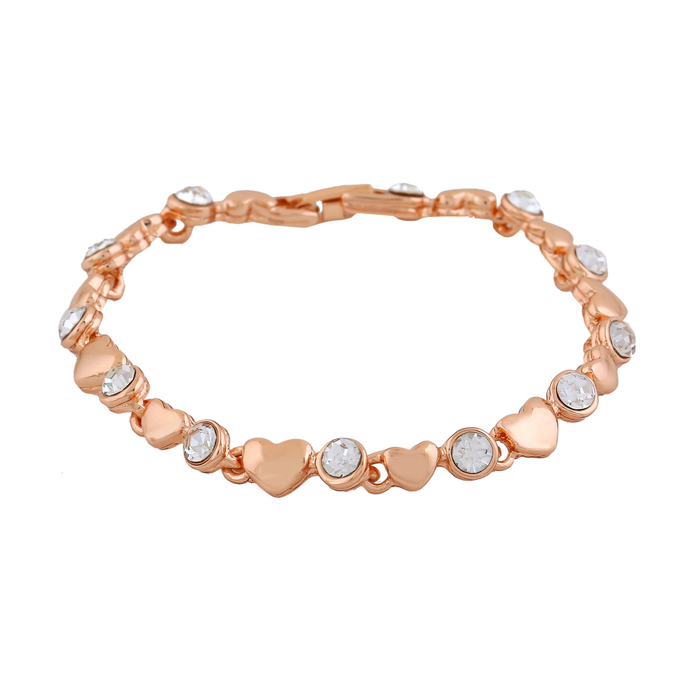 Estele Rose Gold Plated Heart Shaped Bracelet with Crystals for Women