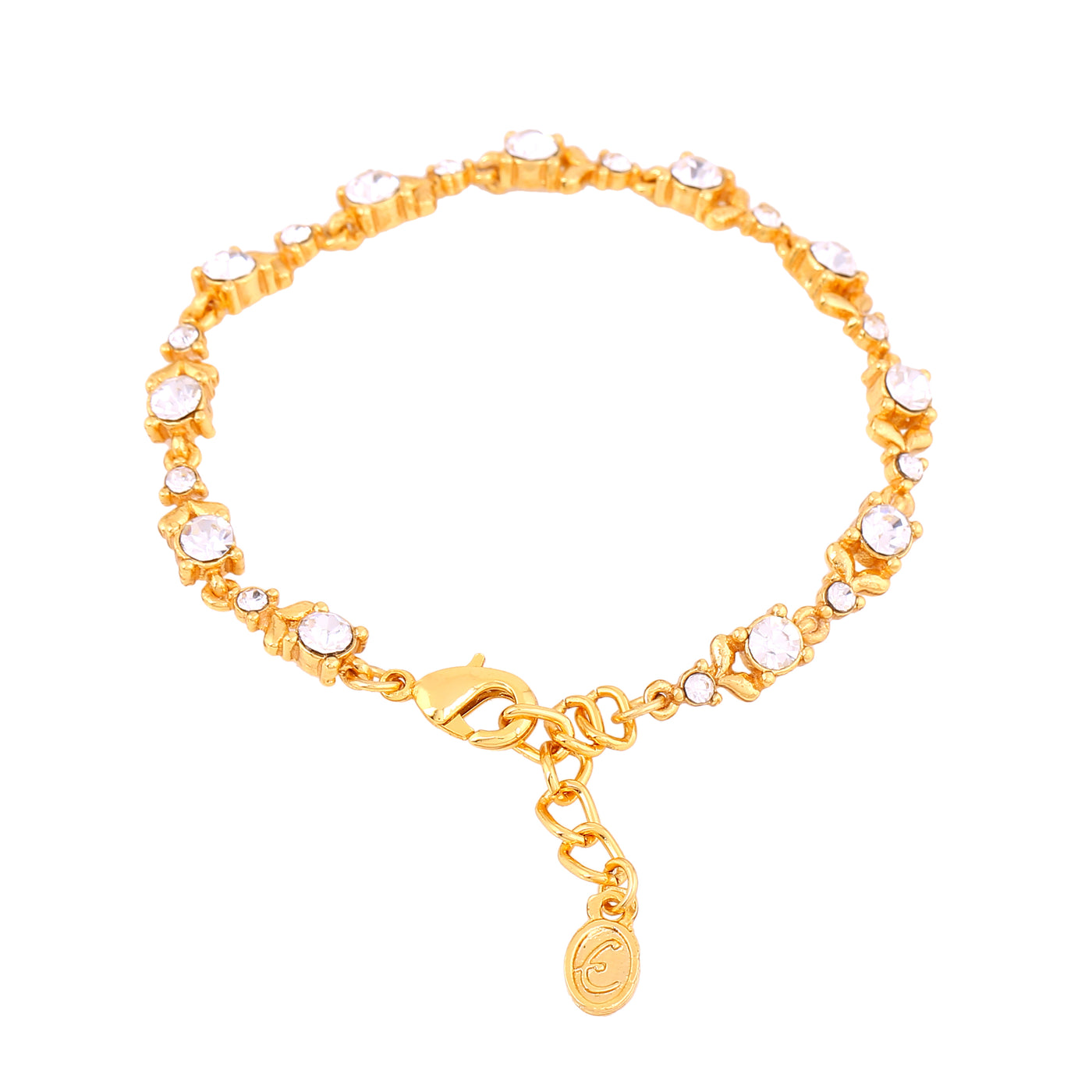 Estele Gold Plated Solitaire Leaf Mile Tennis Bracelet for women