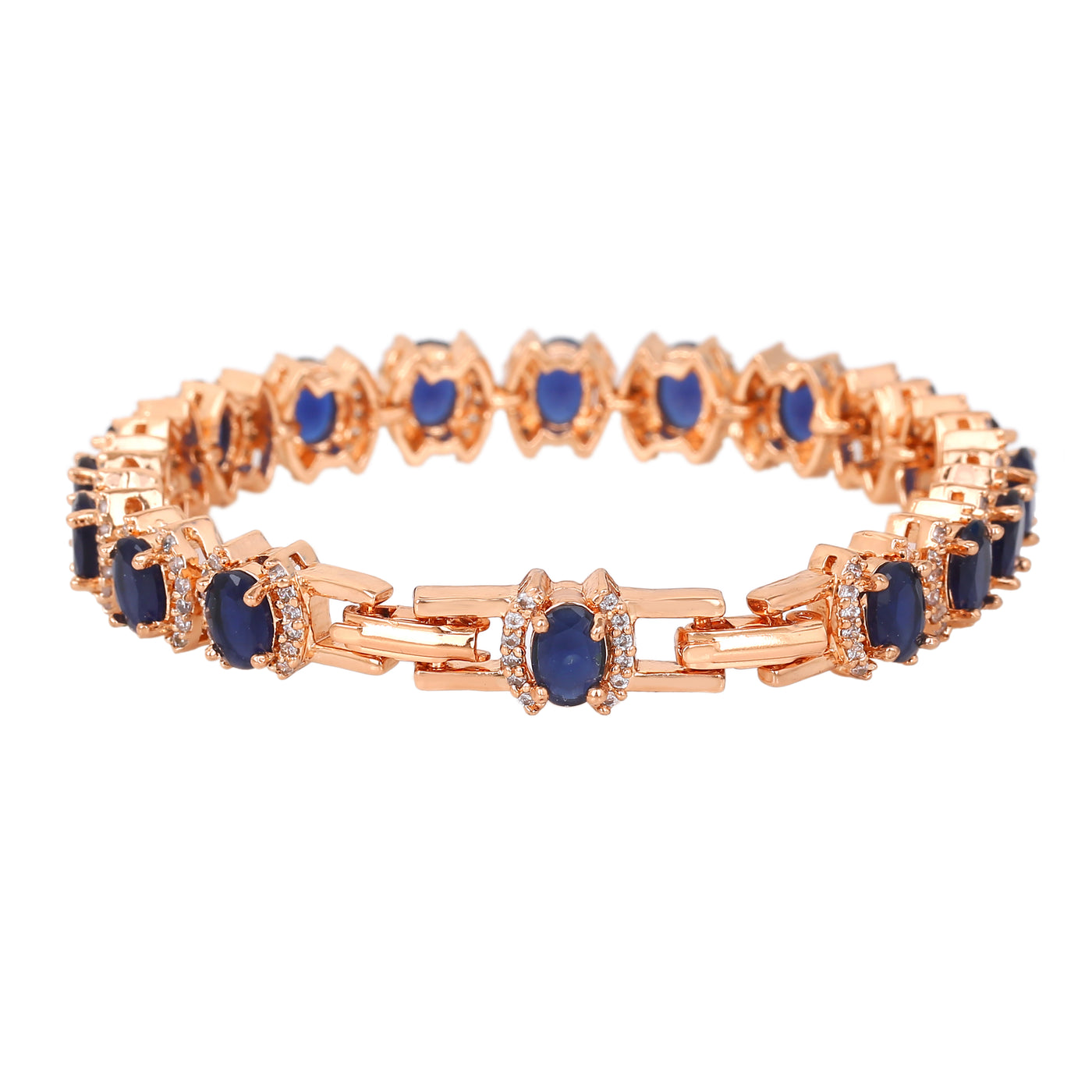 Estele Rose Gold Plated CZ Ravishing Bracelet with Blue Stones for Women