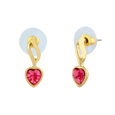 Estele Gold Plated Heart Shaped Earrings with Pink Crystal for Women