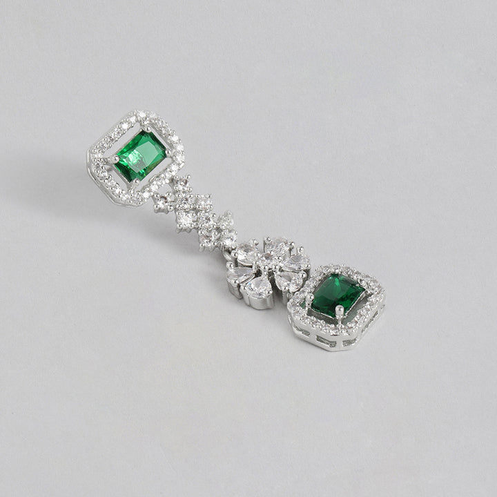 Estele Rhodium Plated CZ Dazzling Double Layered Designer Necklace Set with Green & White Crystals for Women