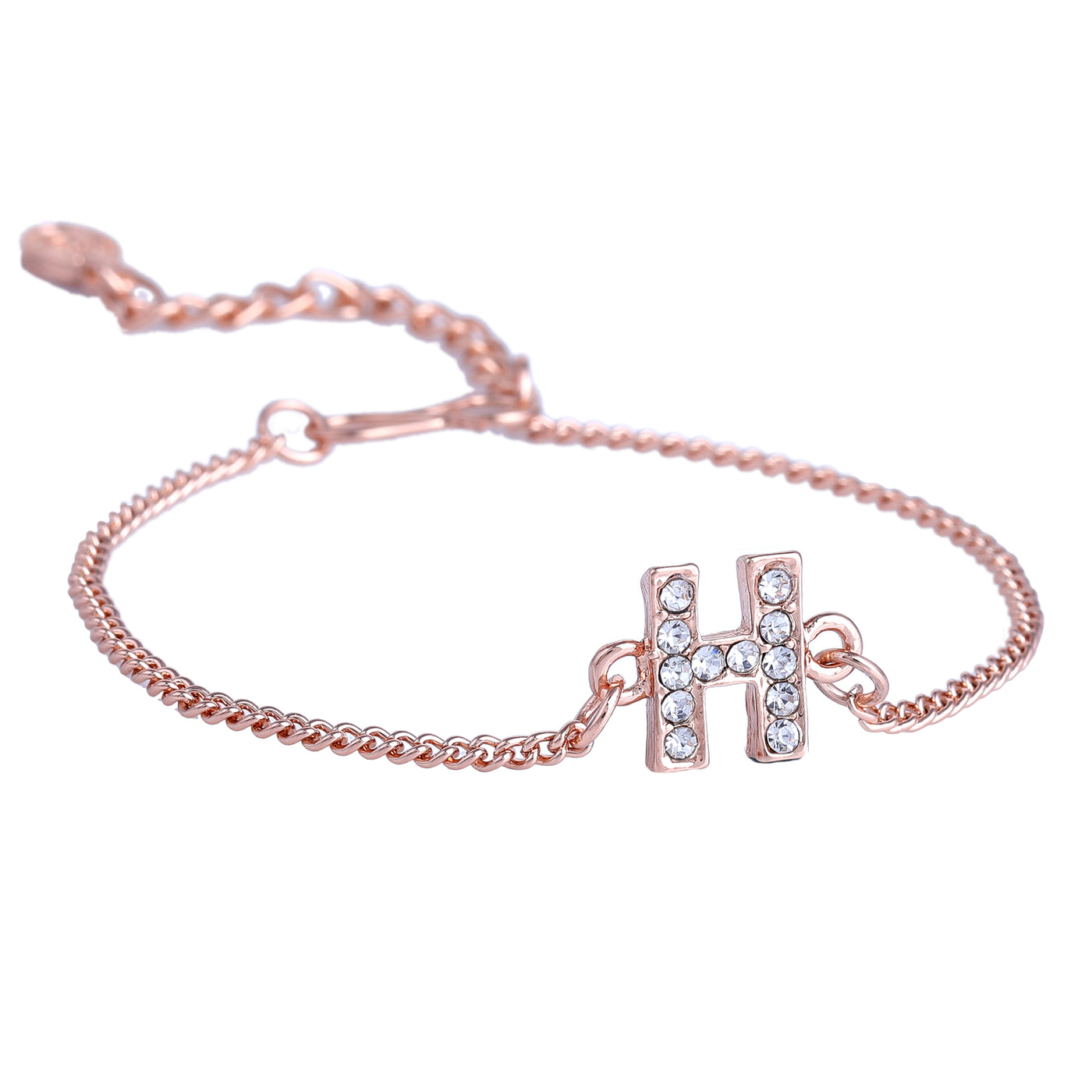 Estele Rose Gold Plated Captivating Medium 'H' Letter Bracelet with Crystals for Women