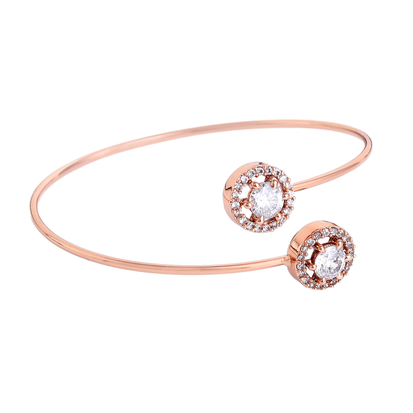 Estele Rosegold Plated Fashionable Circle Motif Cuff Kada Bracelet with White Sparkling Diamonds for Girls and Women