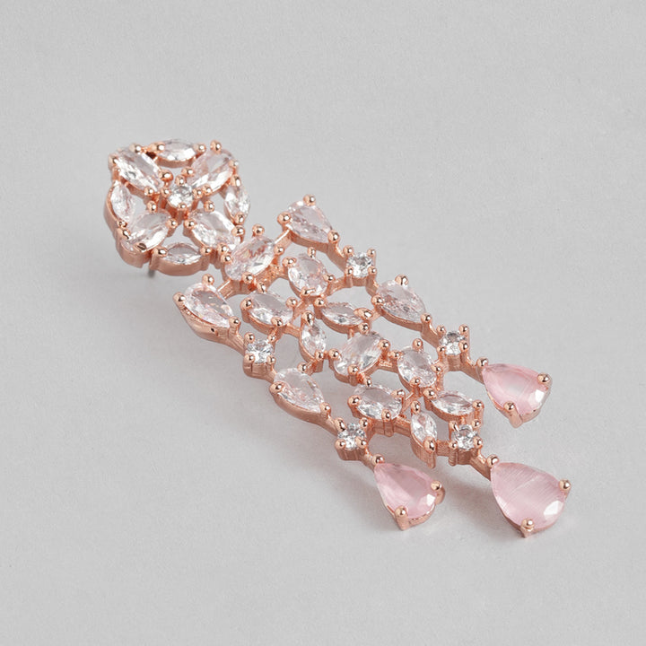 Estele Rose Gold Plated CZ Sparkling Necklace Set with Mint Pink Stones for Women