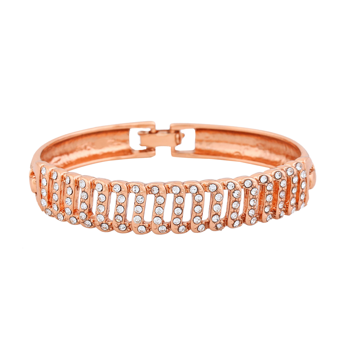 Estele Rose Gold Plated Continuity Cuff Bracelet with Crystals for Women