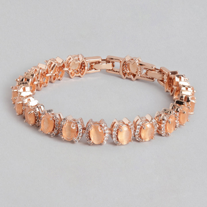 Estele Rose Gold Plated CZ Dazzling Bracelet with Mint Orange Stones for Women