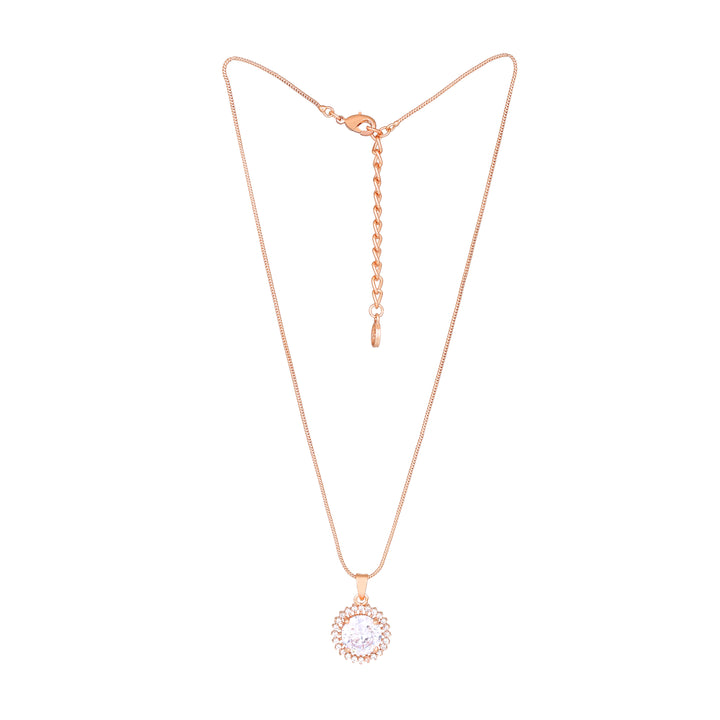 Estele Rose Gold Plated CZ Flower Designer Pendant Set with White Stones for Women