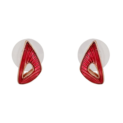 Estele Rose Gold Plated Classic Patterned Stud Earrings with Red Enamel for Women