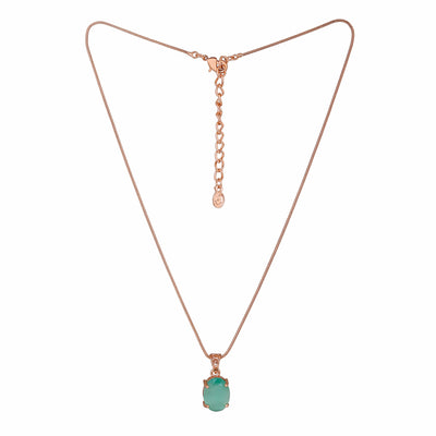 Estele Rose Gold Plated CZ Elegant Designer Pendant Set with Mint Green Stones for Women