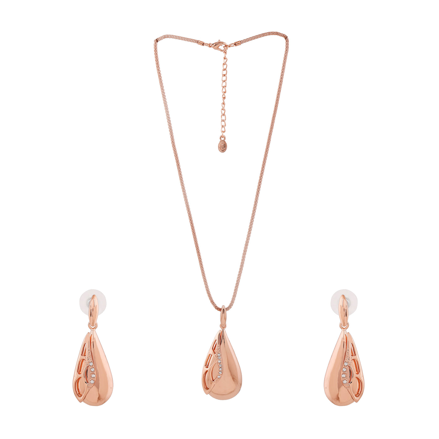 Estele Rose Gold Plated Classic Drop Designer Necklace Set with Crystals for Women