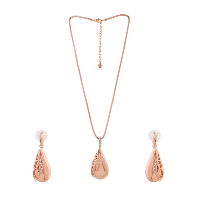 Estele Rose Gold Plated Classic Drop Designer Necklace Set with Crystals for Women