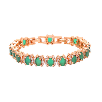Estele Rose Gold Plated CZ Fascinating Designer Bracelet with Green Stones for Girls/Women