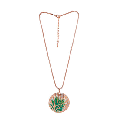 Estele Rose Gold Plated Stylish Circular Necklace Set with Green Enamel for Women