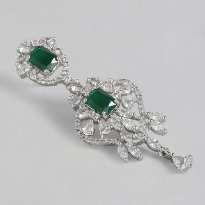 Estele Rhodium Plated CZ Magnificent Designer Necklace Set with Emerald Stones for Women