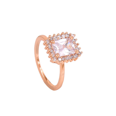 Estele Rose Gold Plated CZ Square Designer Finger Ring for Women