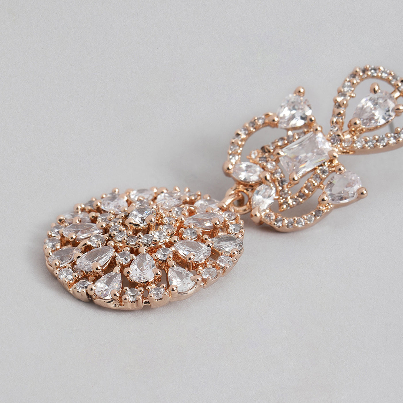 Estele Rose Gold Plated CZ Fascinating Floral Designer Earrings for Women