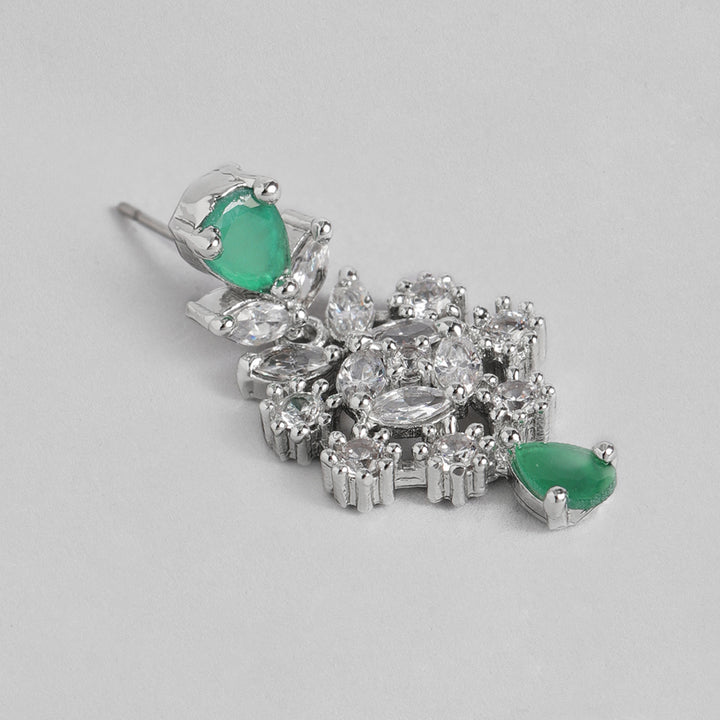 Estele Rhodium Plated CZ Glamorous Necklace Set with Green Stones for Women