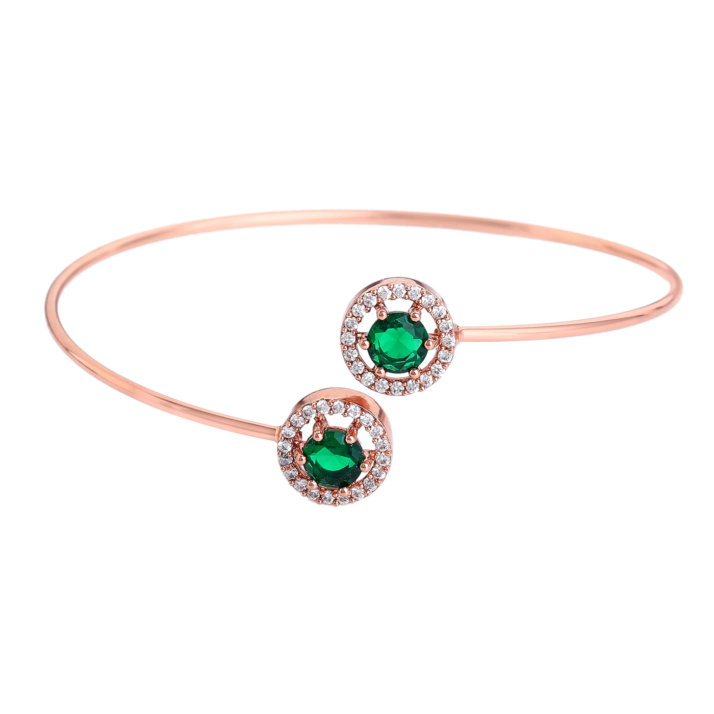 Estele Rosegold Plated Elegant and Lightweight Cuff Kada Bracelet with Stunning Green Stones for Girls & Women