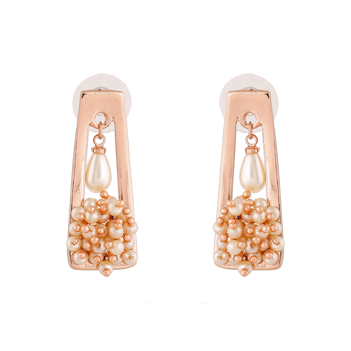 Estele Rose Gold Plated Glittering Earrings with Pearls for Women