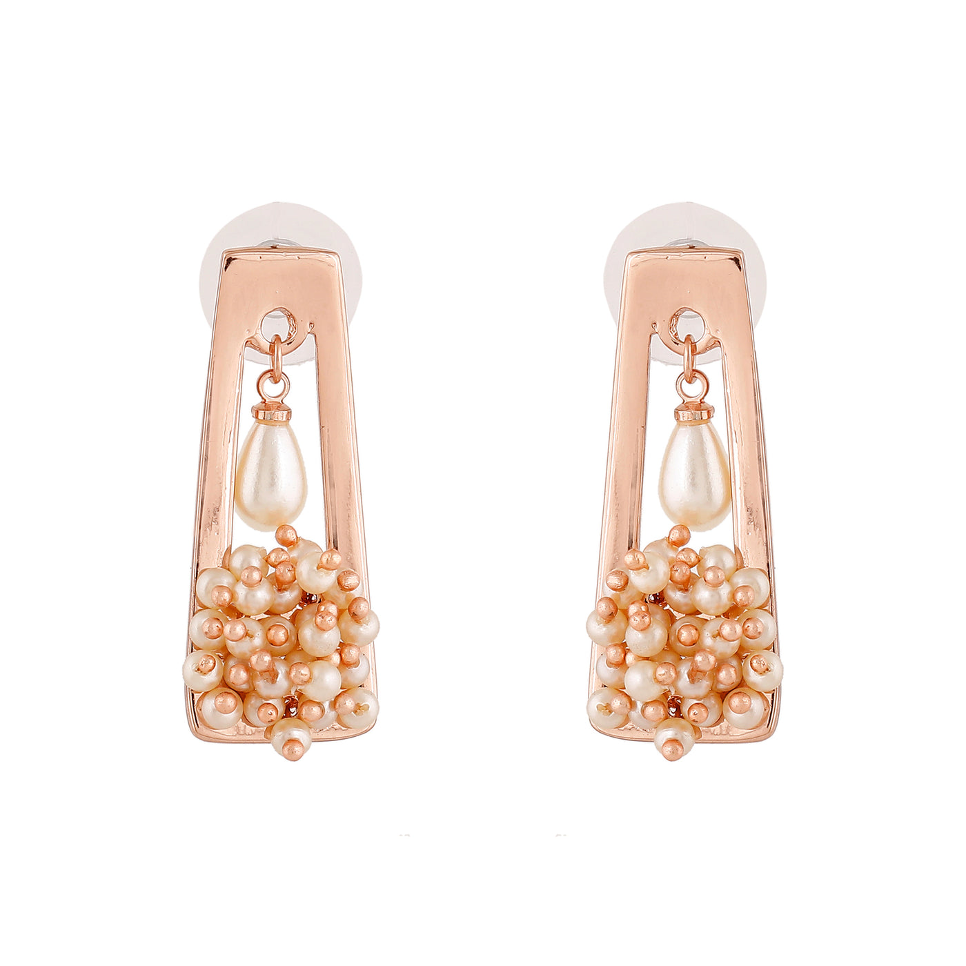 Estele Rose Gold Plated Glittering Earrings with Pearls for Women