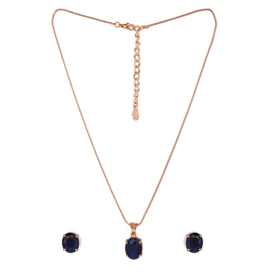 Estele Rose Gold Plated CZ Elegant Designer Pendant Set with Blue Stones for Women