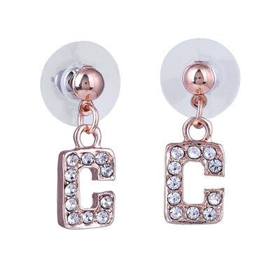 Estele Rose Gold Plated Magnificent Medium 'C' Letter Earrings with Crystals for Women