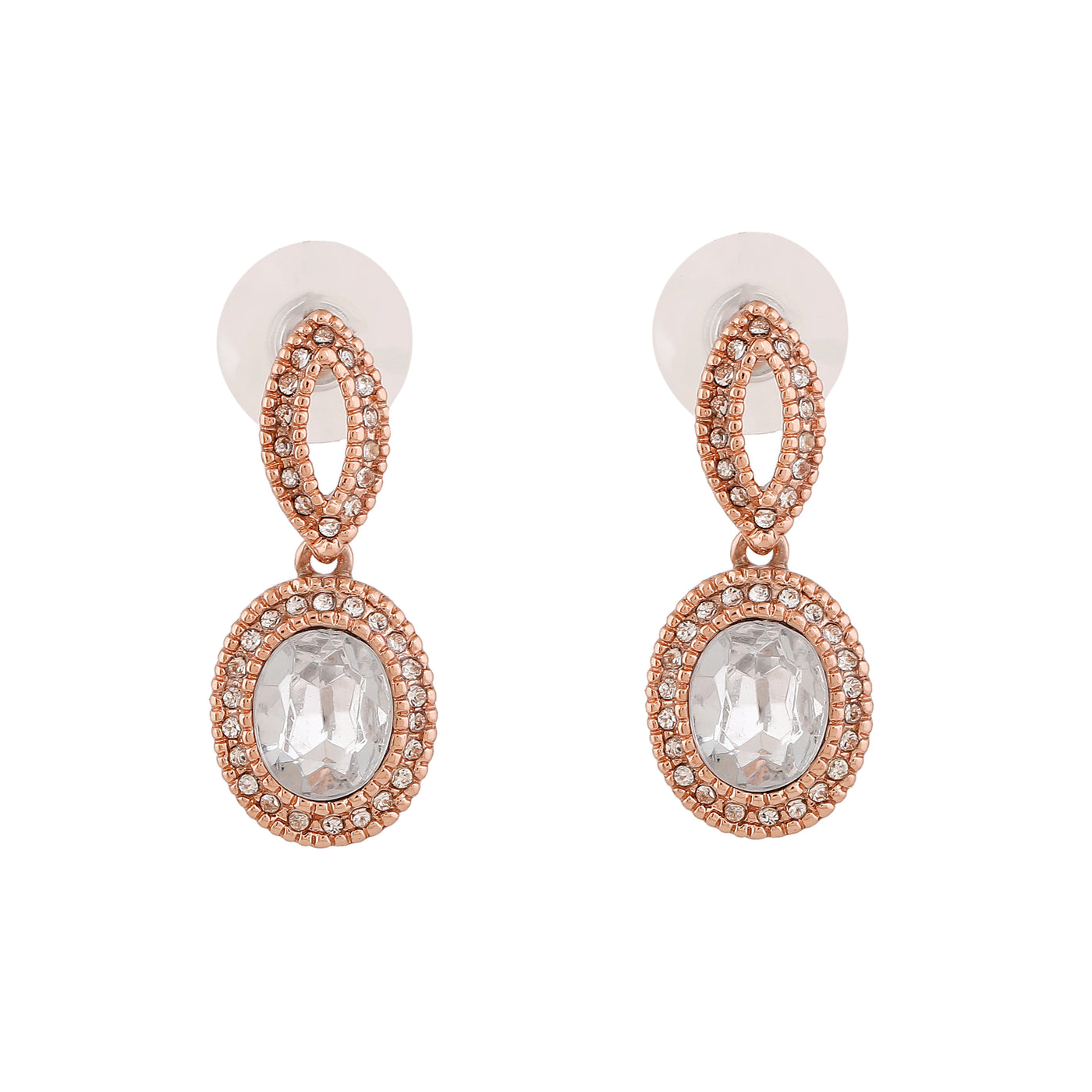 Estele Rose Gold Plated Sparkling Drop Earrings with Crystals for Women