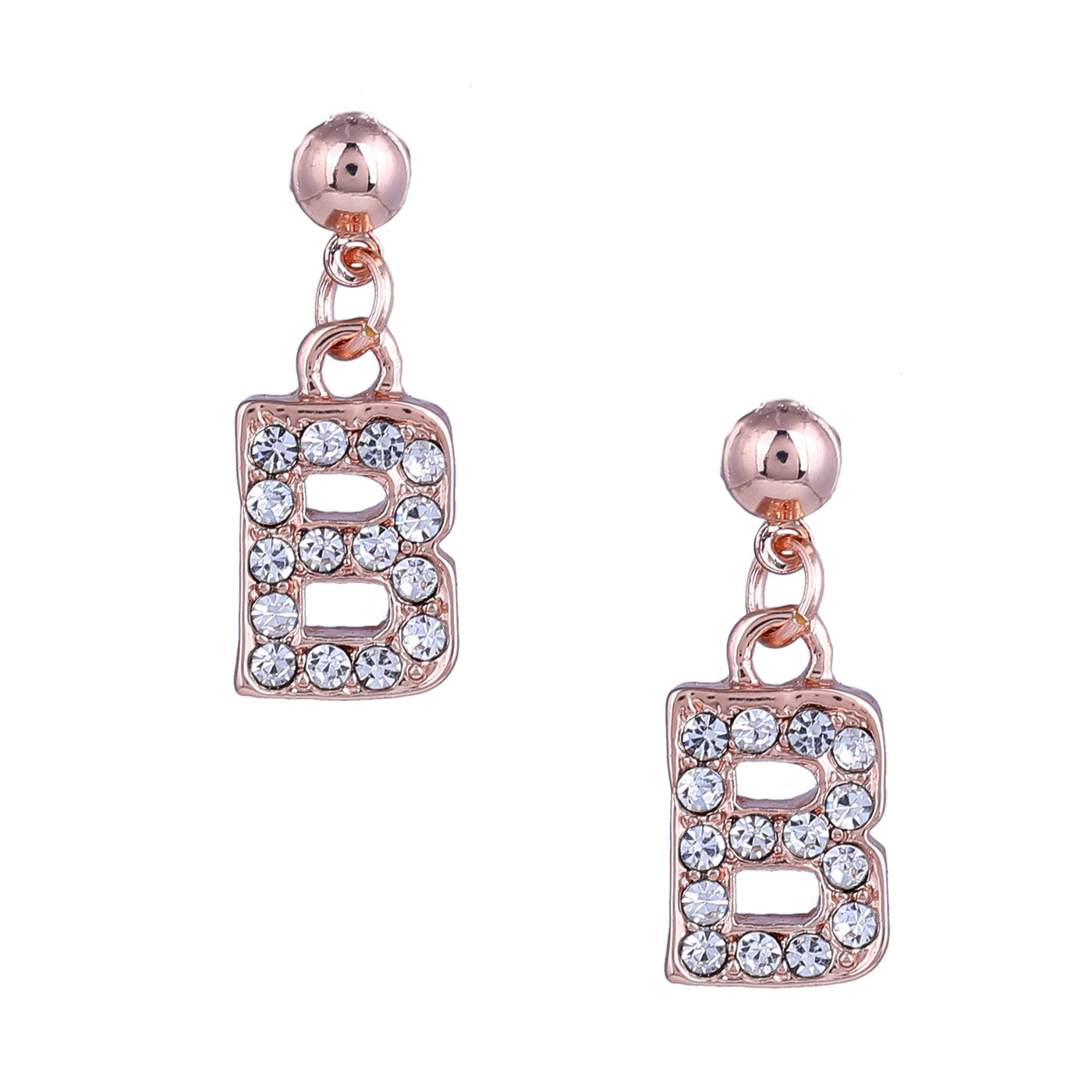 Estele Rose Gold Plated Magnificent Medium 'B' Letter Earrings with Crystals for Women