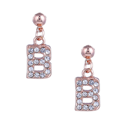 Estele Rose Gold Plated Magnificent Medium 'B' Letter Earrings with Crystals for Women