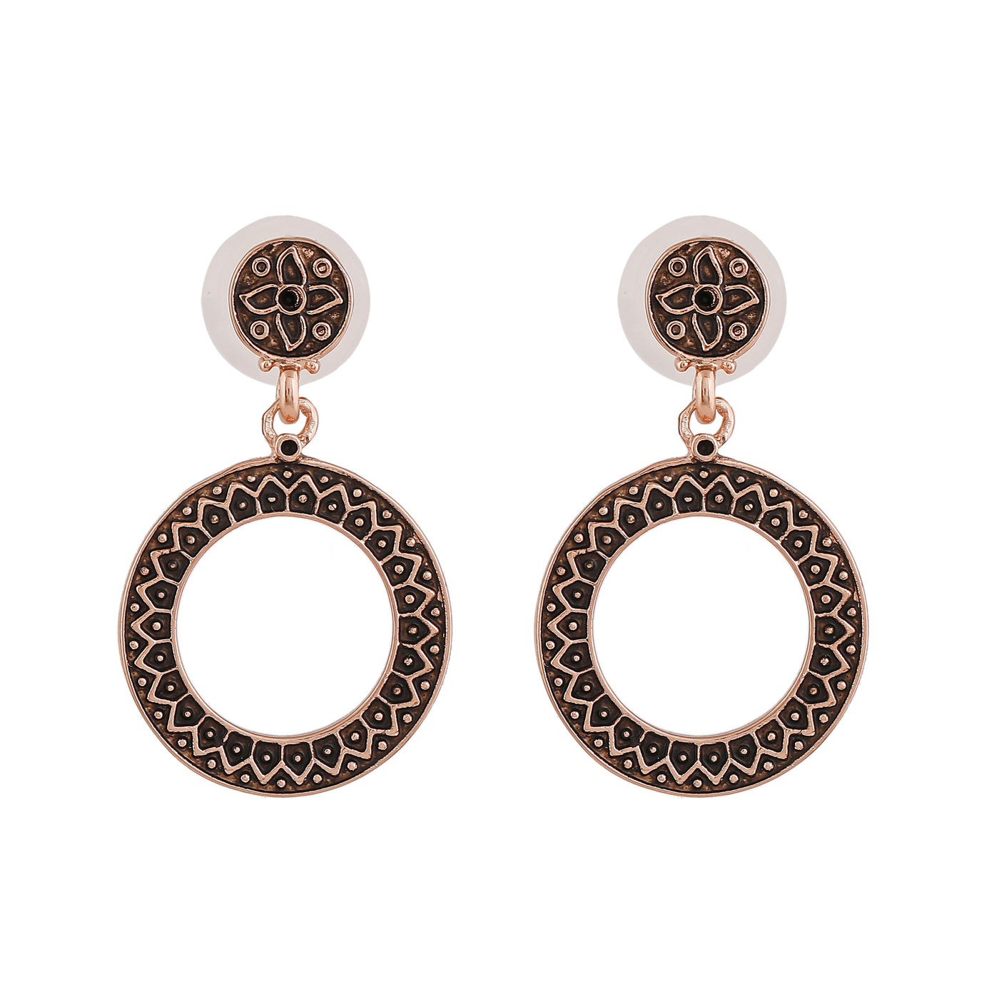 Estele Rose Gold Plated Round Patterned Drop Earrings for Women