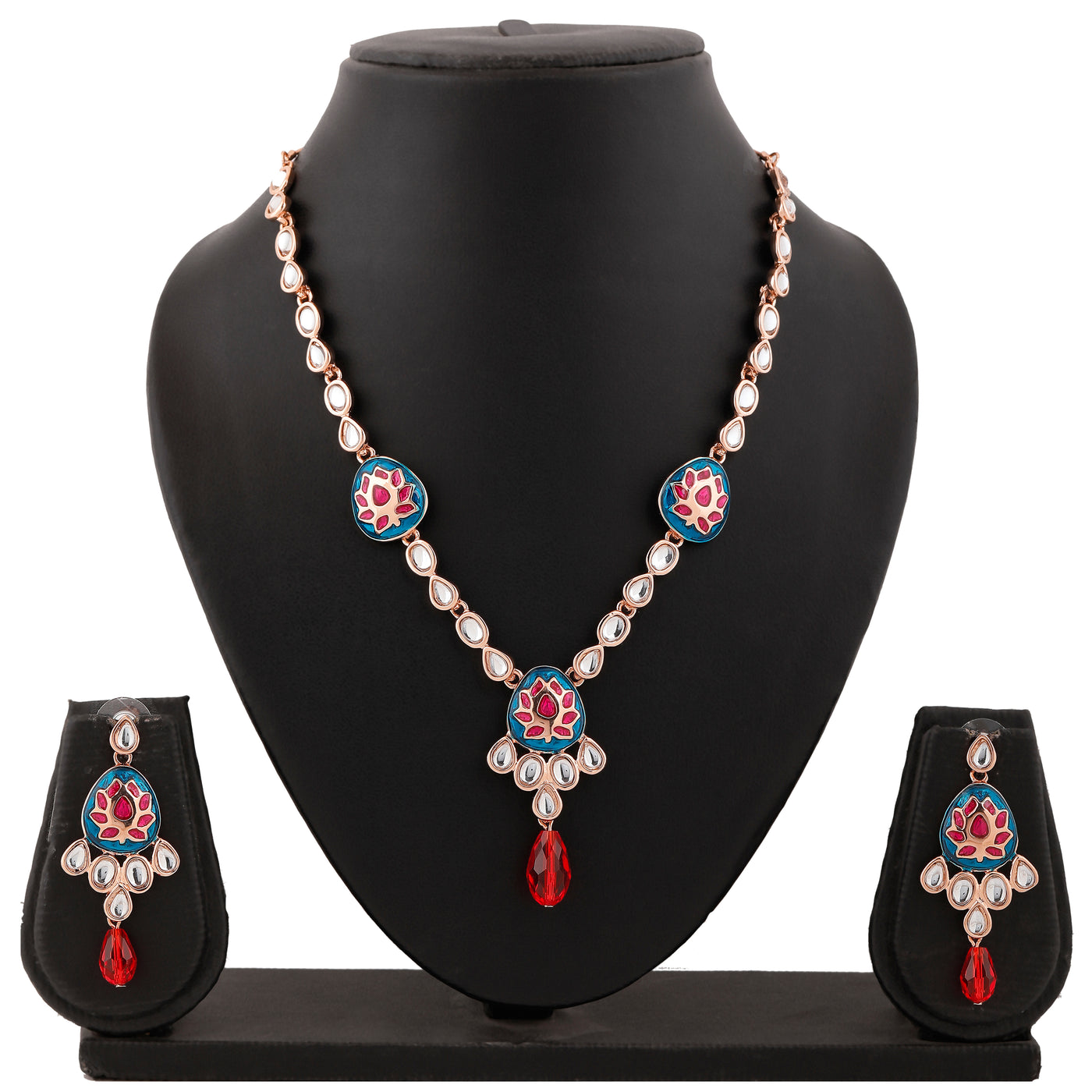 Estele Rose Gold Plated Gorgeous Kundan Necklace Set for Women