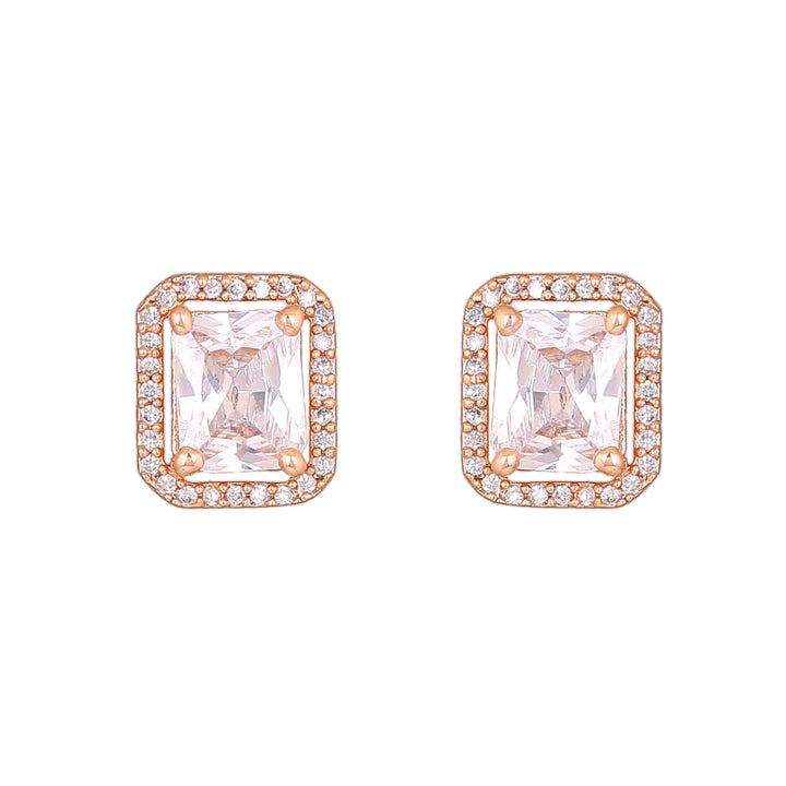 Estele Rose Gold Plated CZ Sparkling Square Designer Mangalsutra Necklace Set for Women